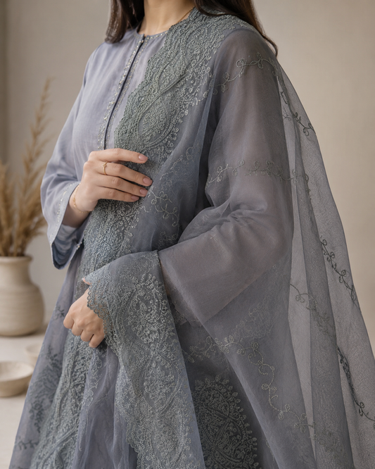 Luxury Grey Net Dupatta